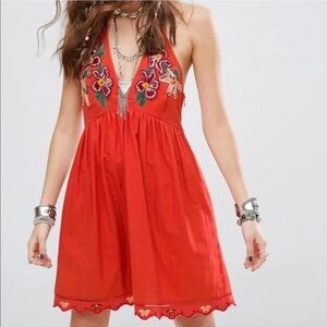 Free People Red Floral Embroidered top/mini dress.